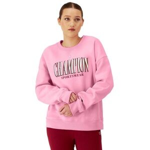 Champion Women's Long-Sleeve Fleece Crewneck Logo Sweatshirt